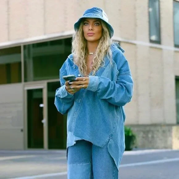 100% recycled denim H&M Shirt Jacket Overshirt Shacket - Picture 4 of 10